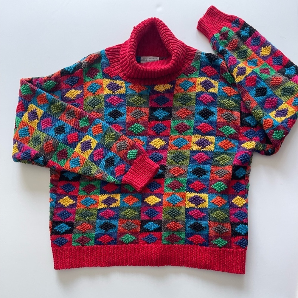 Vintage 80’s Vibrant Multicolor Turtleneck Sweater